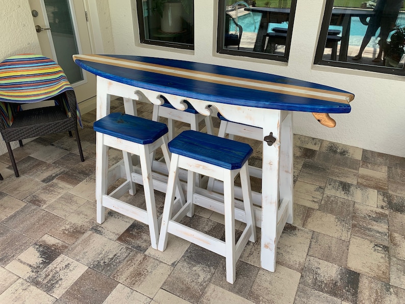 Surfboard Table and 4 Stools Etsy