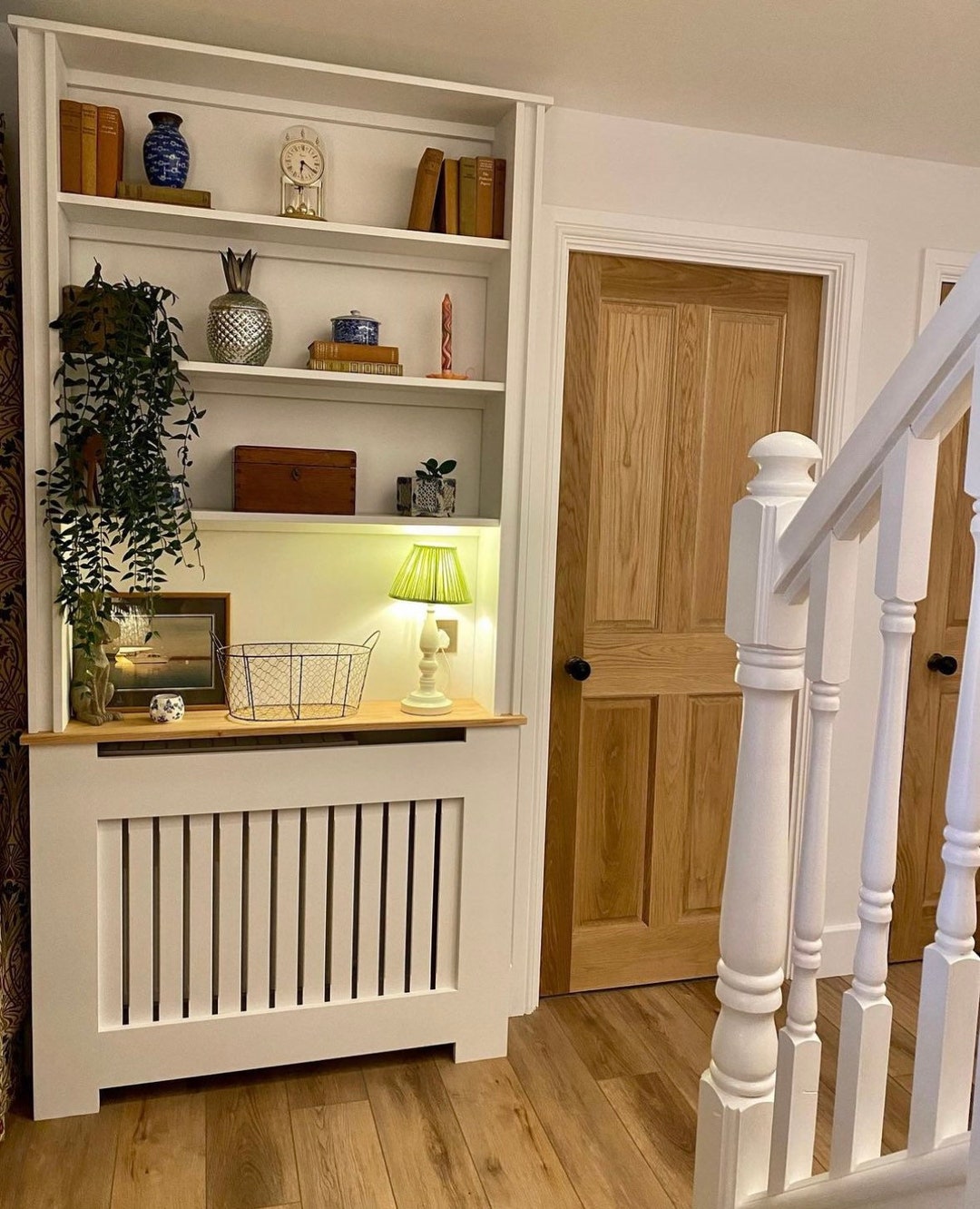 Bookcase Radiator Cover, Vertical Slat With Solid Oak Top Bookshelf