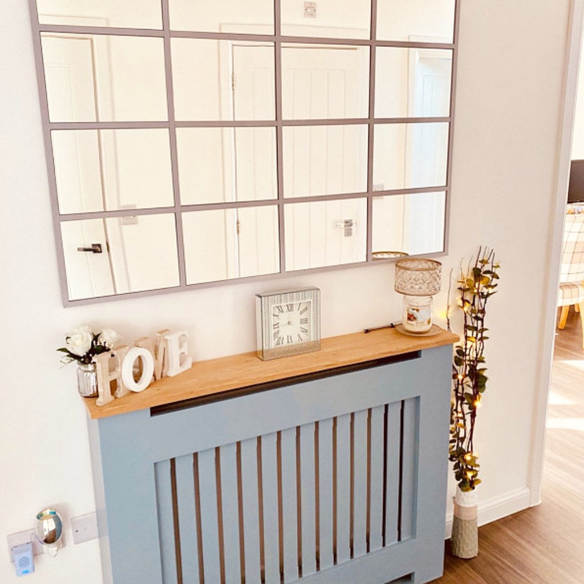 Solid oak top grey radiator cover custom fit UK | Etsy