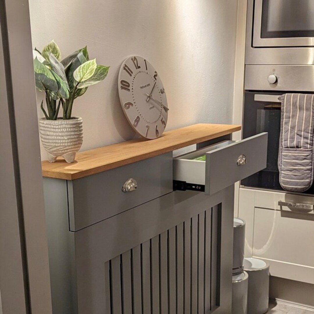 Bespoke Grey Radiator Cover With Draws & Solid Oak Top Custom UK Etsy UK