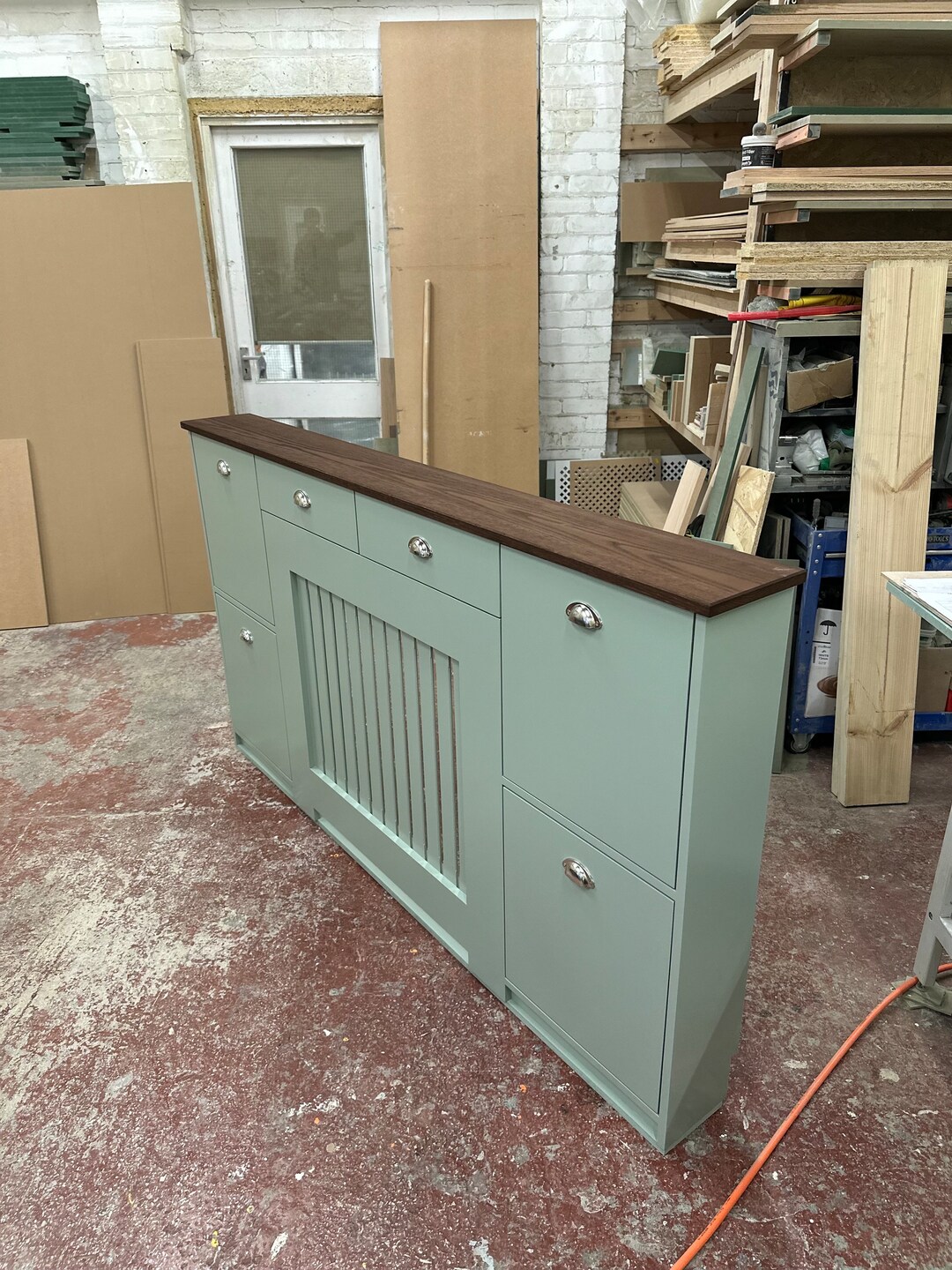 Radiator Cover With Double Shoe Storage, Drawers and Solid Oak Top French Grey Etsy
