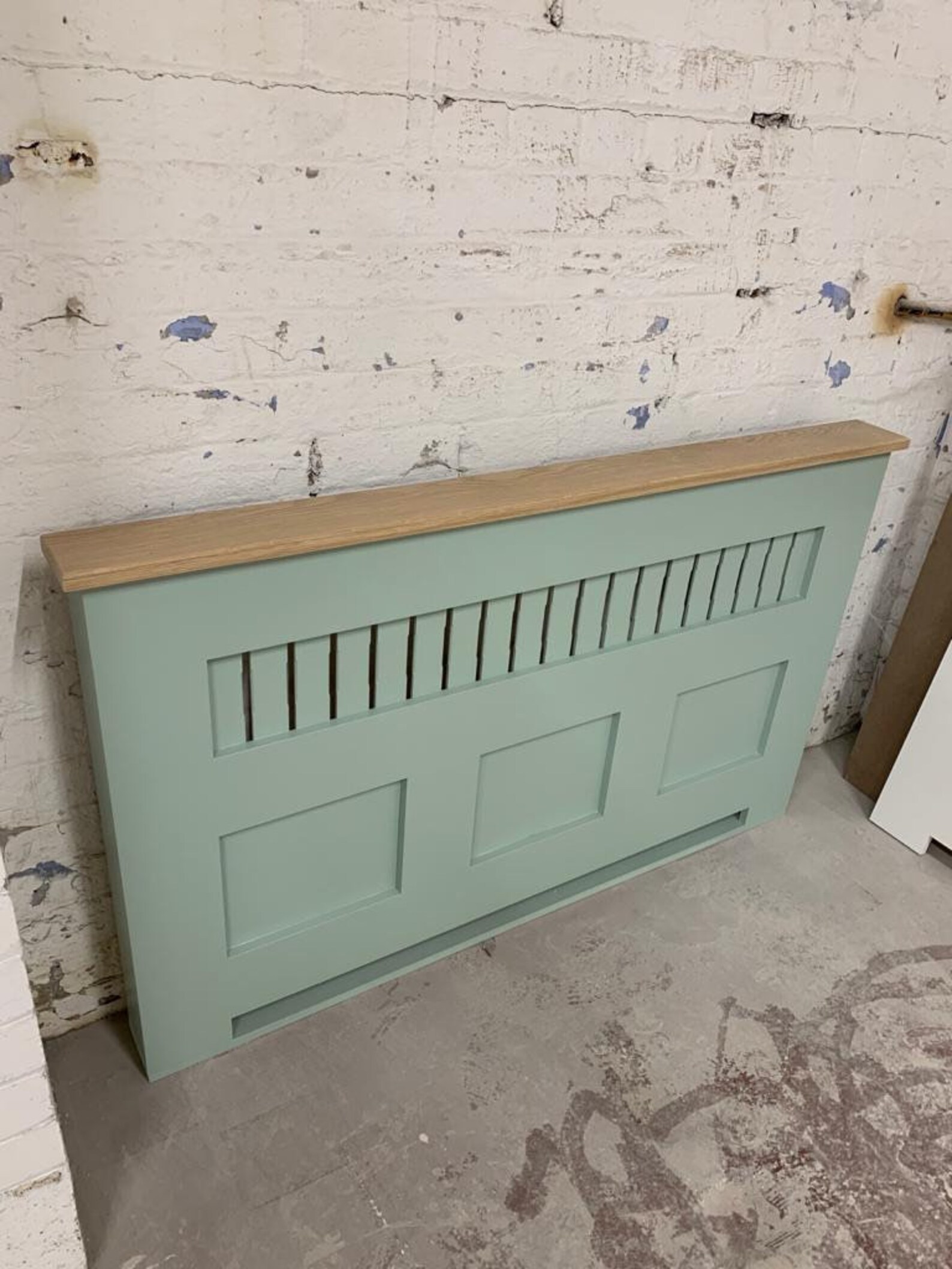 Custom green panel effect radiator cover solid oak top Etsy
