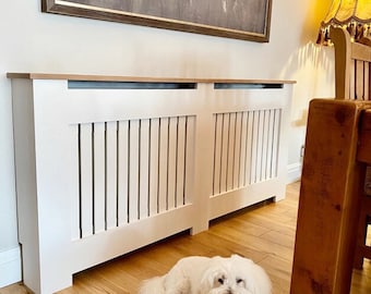 Bespoke custom radiator cover white solid oak top