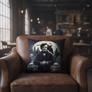Edgar Allan Poe Illustration Kissenbezug | Raben Friedhof Gothic Dekokissen