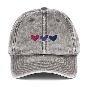 Bisexual Flag Hearts Pride Denim Dad Hat | Bi LGBT Pride | Queer Hat | Subtle Gay Pride | Girlfriend / Boyfriend Gift