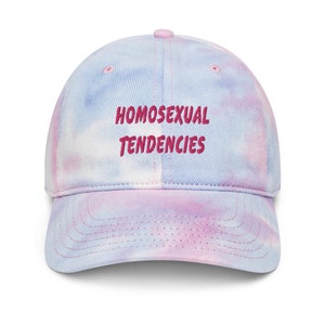 Homosexual Tendencies Embroidered Tie-Dye Hat | LGBT Gay Pride Baseball Cap | Lesbian Queer Pride Outfit Accessory Girlfriend Boyfriend Gift