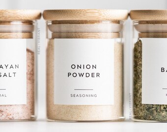 Spice Labels (Contemporary Design) • Custom Spice Labels • Water Resistant • Modern Spice Jar Labels • Durable