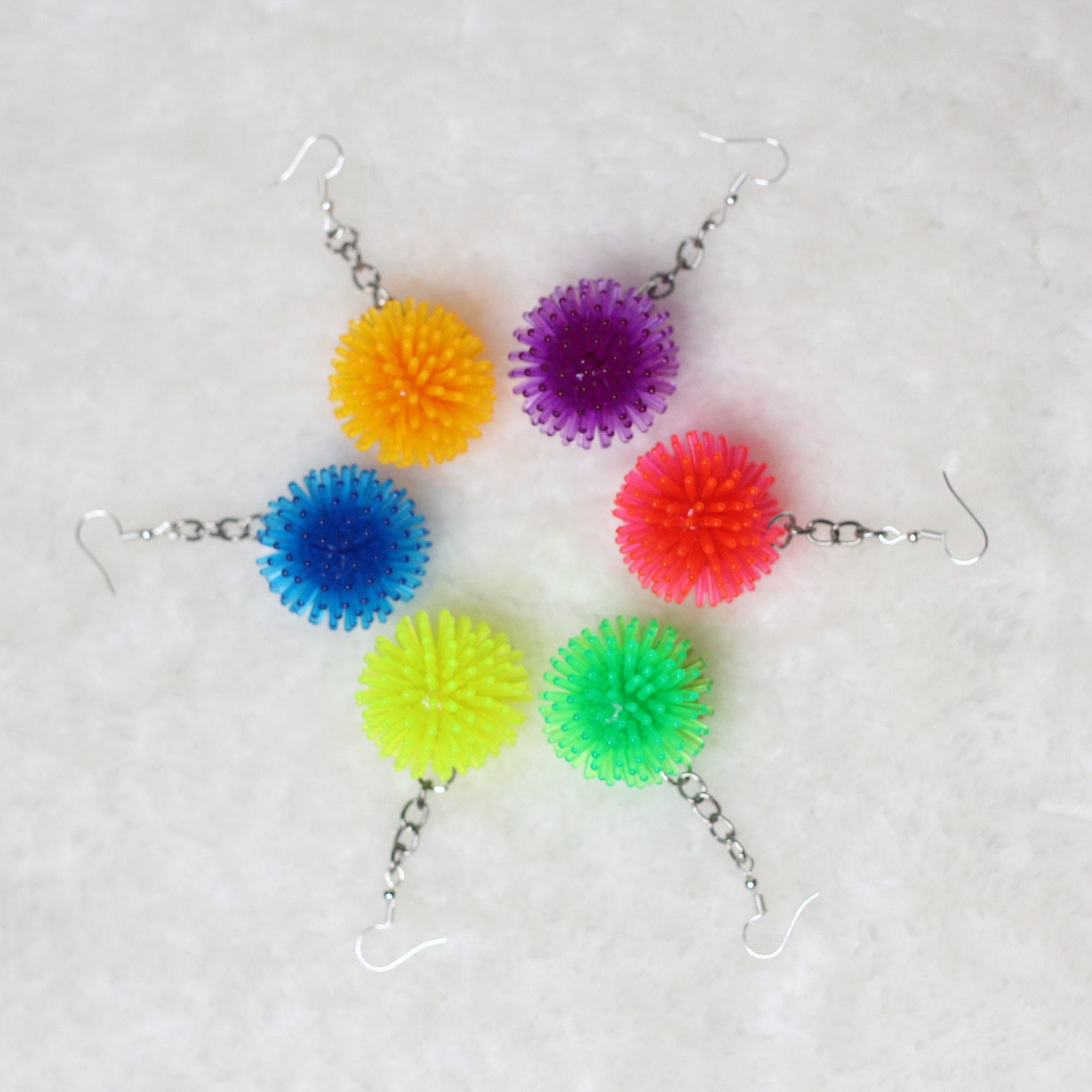 Rubber Neon Spiky Ball Drop Dangle Earrings Etsy