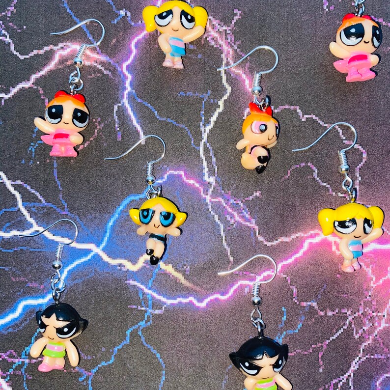 Powerpuff Girl Earrings Blossom Bubbles and Buttercup Etsy