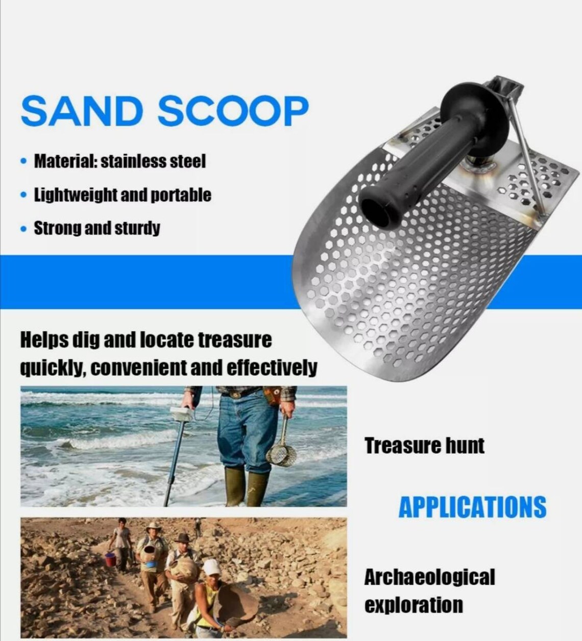 Beach Sand Scoop with Handle Metal Detecting Tool Stainless Etsy