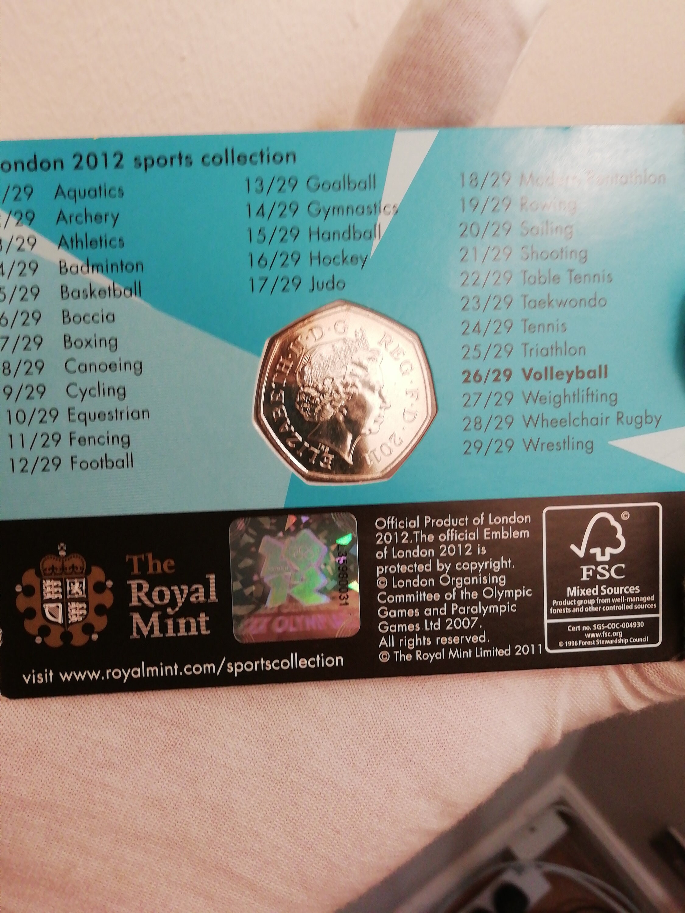 London 2012 Royal Mint Olympic VOLLEYBALL 50p coin new ON CARD Etsy