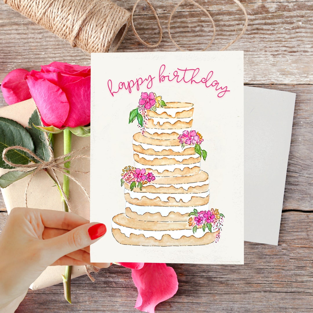 happy birthday greeting cards with cake Images High... Happy Birthday Cake Card - Etsy