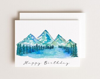 Happy Birthday Watercolor Mountains