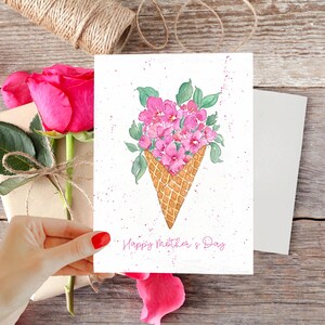 Tarjeta de ramo de flores de cono de gofre del Día de la Madre