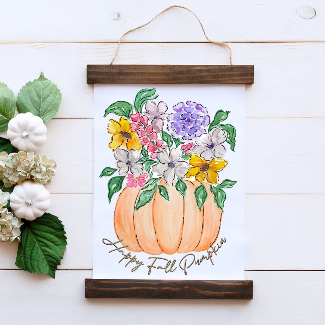 Happy Fall Pumpkin Watercolor Art Print - Etsy