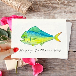 Feliz Día del Padre Mahi Mahi Tarjeta de Acuarela
