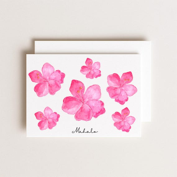 Nani Mahalo Watercolor Hibiscus Card