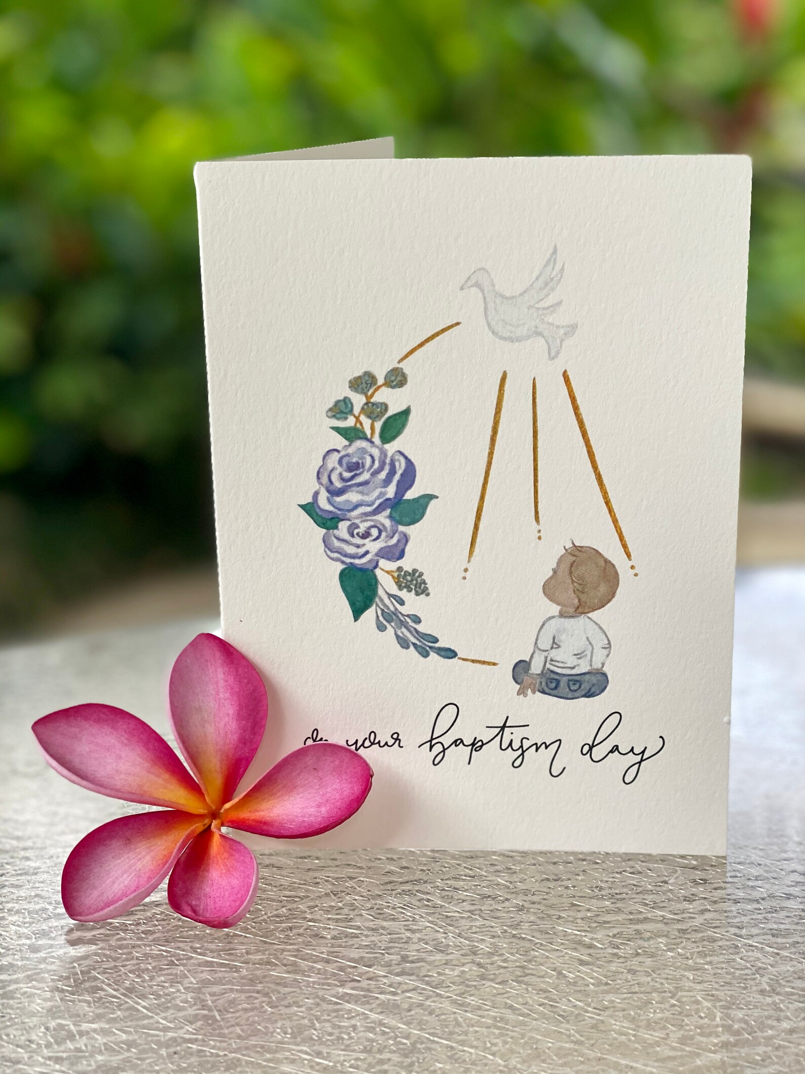 Baby Boy Baptism Watercolor Greeting Card Etsy