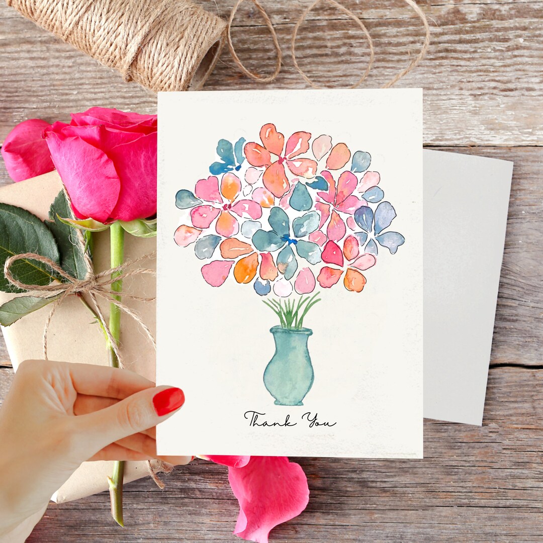 Thank You Flowers Watercolor Card - Etsy
