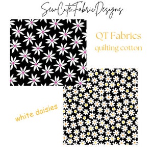 White daisy flower fabric. Sold by the half-yard or yard. 100% quilting cotton. pink, orange, yellow