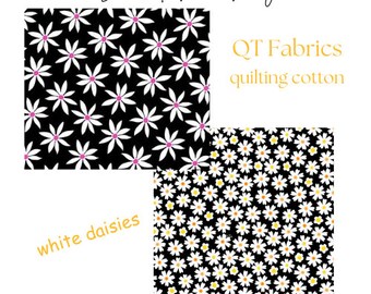 Tissu avec marguerites blanches : coton matelassé, imprimé floral (par mètre)