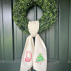 Monogram Wreath Sash, Christmas Wreath Sash, Home Decor, UV Resistant Outdoor Fabric