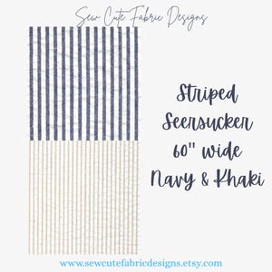 Striped Seersucker Fabric: Navy & Khaki Cotton, 60&quot; Wide