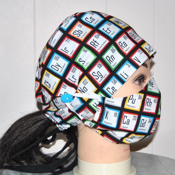 Unisex scrub cap, scrub cap women with buttons, scrub cap science, surgical face mask, adult face mask, euro scrub caps, cute scrub caps