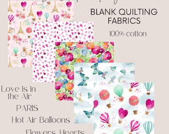 Eiffel Tower Paris Cotton Fabric: Hot Air Balloons, Hearts