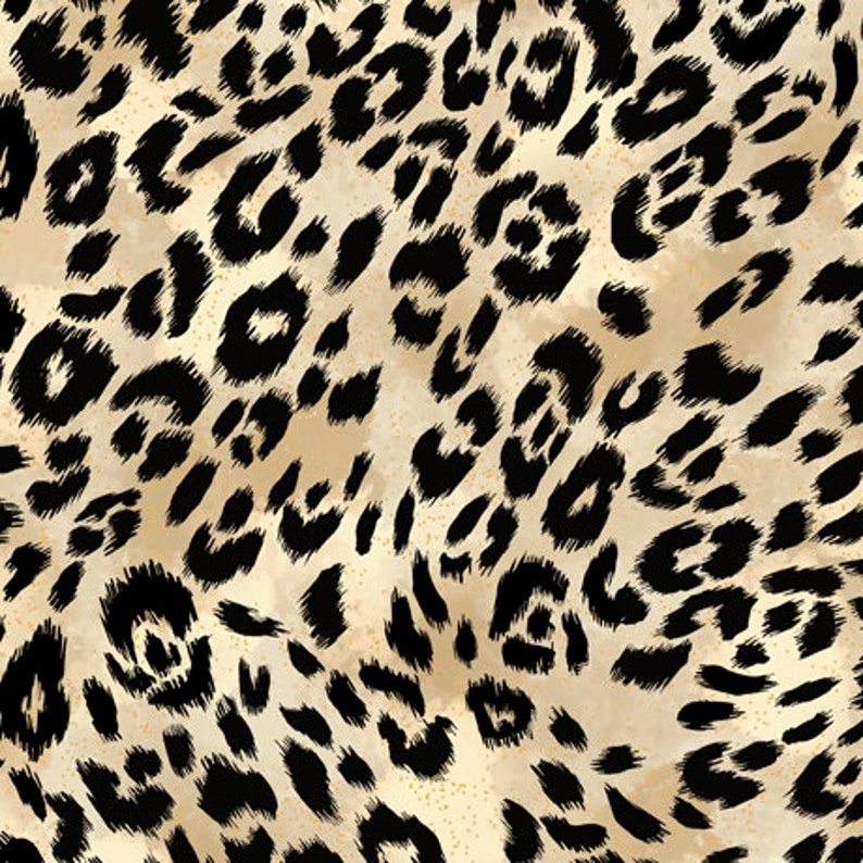 Tissu en coton imprimé léopard bleu et noir QT Fabrics et léopard beige et noir. Tissu doux de haute qualité pour tous vos besoins de couture. Tan and Black