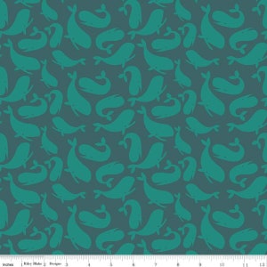 Mermaids & Ocean Whales on Teal, 100% Quilting Cotton, Great for apparel, quilting, home decor and more. Nursery Fabric