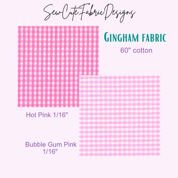 Gingham Fabric: Hot Pink and Bubblegum Pink. 100% cotton 60” wide. Gingham and Check. Perfect fabric for ties, shirts, dresses and more.