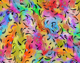Pop Art Tye Dye Baumwollstoff: Lebhaftes Neon Paisleymuster