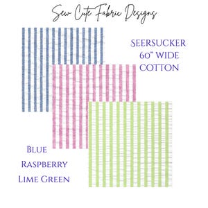 Striped Seersucker Fabric: Lime Green, Raspberry, Blue, Purple - 100% Cotton 60" Wide