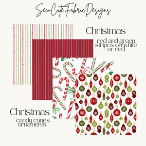 Christmas Fabric Benartex 100% Quilting Cotton. Stripes, Ornaments and Candy Canes. Red, Green & White. Holiday Fabric