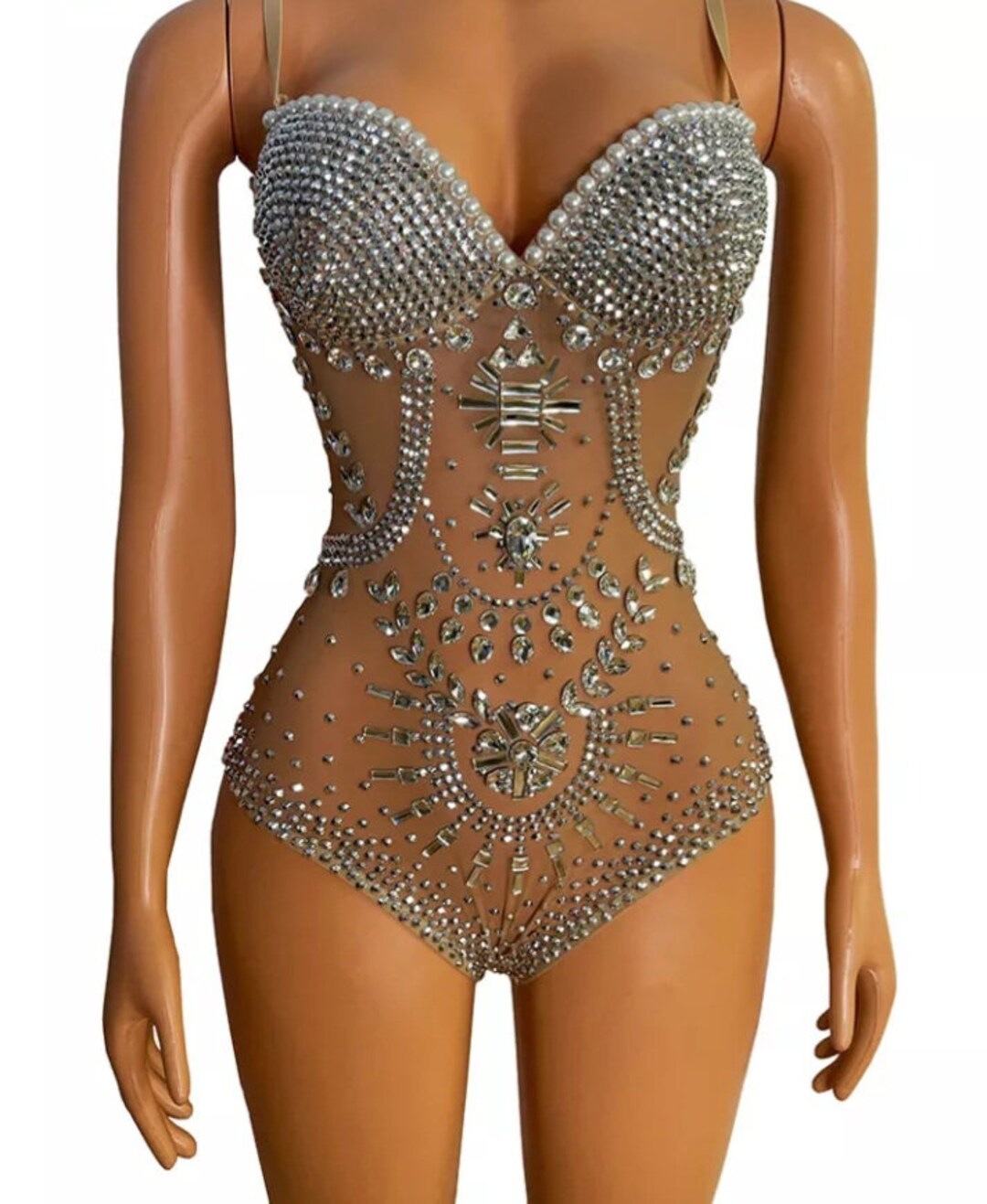 Baddie Rhinestones Bodysuit Etsy