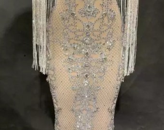 Rhinestone Nude Prom Dress - Etsy