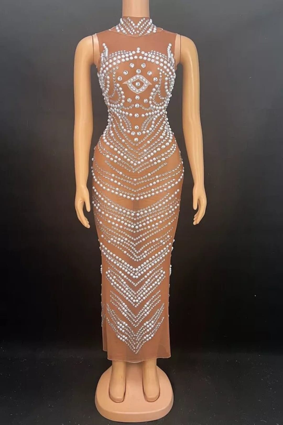 Maxi Pearl and Rhinestones Dress - Etsy