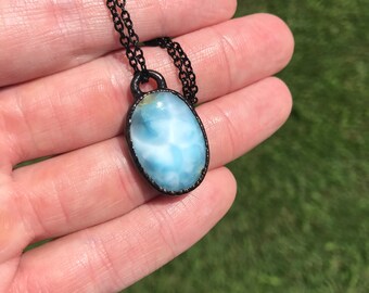 Larimar Pendant, Handmade Copper Patina Jewelry, Gemstone Necklace, Larimar Jewelry, Healing Crystal, Men and Women Boho, Magick, Witch