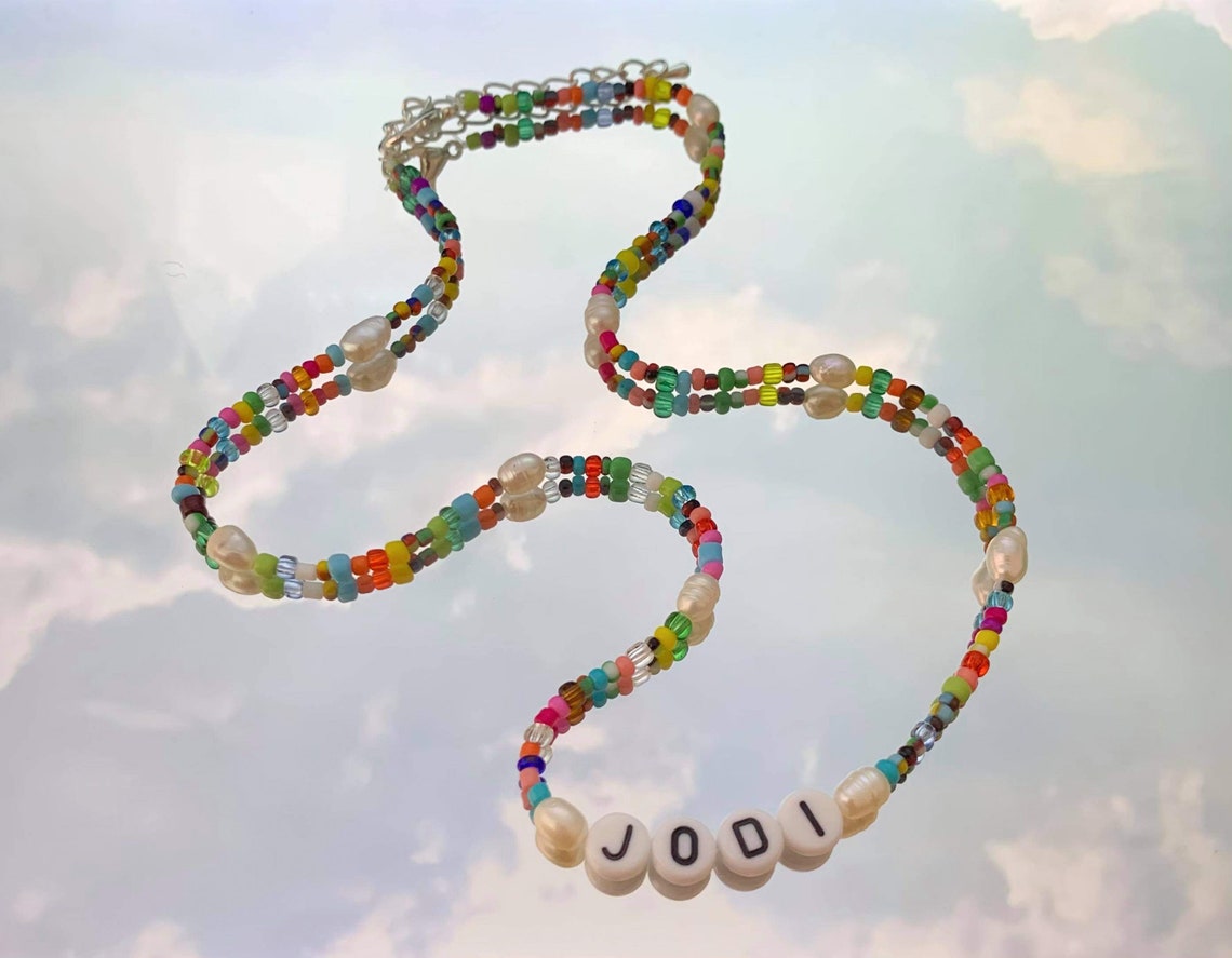 Personalised Name Bead Necklace Handmade Jewellery Beaded Etsy