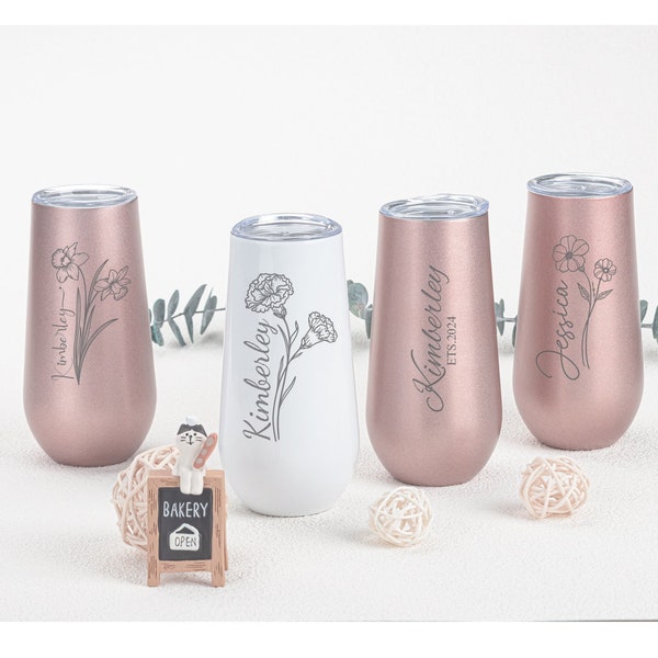 Personalized Champagne Tumbler, Bachelorette Stainless Flute Wine Glass, Bridesmaid Proposal Gift, Bridesmaid Wine Glass Collection,