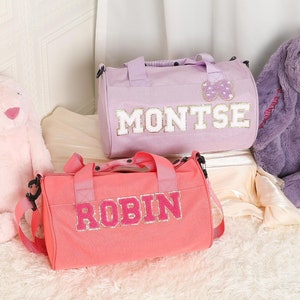 Personalisierte Tanztasche für Mädchen, personalisierte Name Duffle Bag, nähen Chenille Brief, Reisetasche für Kinder, Gymnastik Beifall Tasche, Geburtstagsgeschenk,