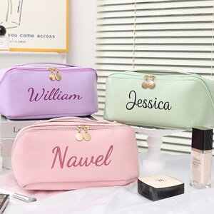 Leder bestickte Make-up-Tasche, Kosmetiktasche mit großer Kapazität, Weihnachtsgeschenk Frauen, Brautjungfer Geschenke, Make-up-Organisator, Brautdusche Geschenk