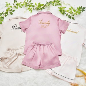 Personalised Bride Bridesmaid Pajamas, Flower Girl Satin Pajamas Set, Bridesmaid Gifts, Birthday Party PJS, Bachelorette PJS, Bridal Shower