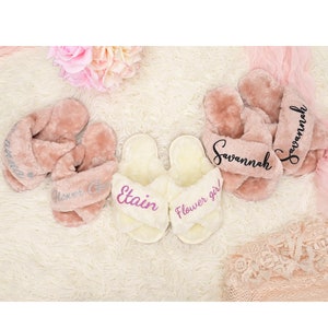 Personalised Kids Slippers, Flower Girl Slippers, Wedding Fluffy Slippers,Gift for Flower Girl,Children Fluffy Slippers,Birthday Party Gifts