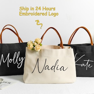 Personalisierte Strand Tragetaschen, Benutzerdefinierte Bridesamaid Geschenktasche mit gestickten Namen, Canvas Tragetasche, Brautparty Geschenk, Junggesellinnenabschied Tote