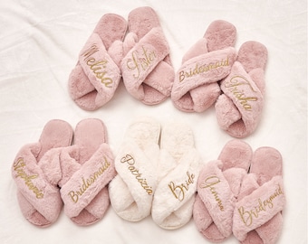 Custom Fluffy Slippers, Bridesmaid Slipper, Bachelorette Party Gifts, Personalized Gifts, Gifts for Mom, Mama Slippers, Bridal Party,