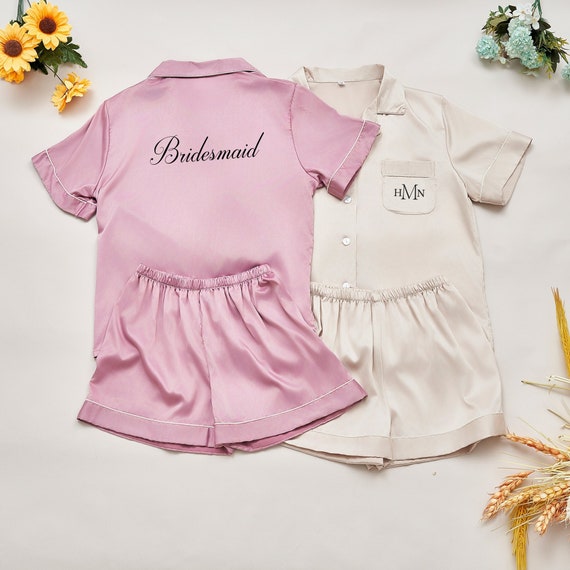 Bridesmaid Pajamas Set, Bride Wedding PJS, Satin Pajama Set