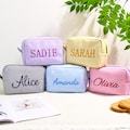 Custom Bridesmaid Gifts Bag, Seersucker Makeup Bag, Embroidered Cosmetic Bag, Bridal Shower Gift, Makeup Organizer, Personalized Party Gifts product logo