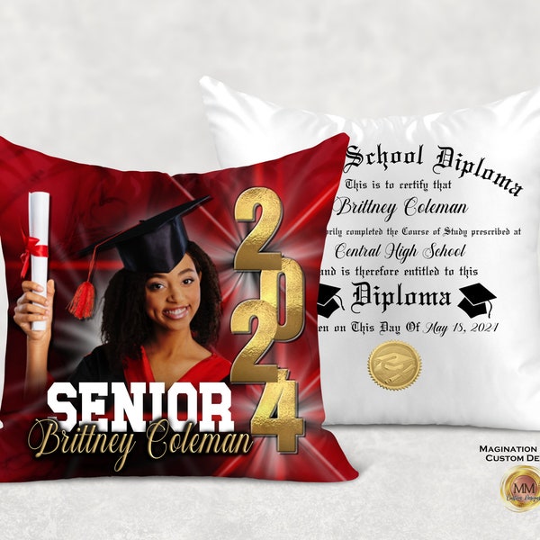 Custom Graduation Diploma Pillow Double-sided High School grad gift College grad gift. Class of 2024  Unique senior class 2024 gifts.